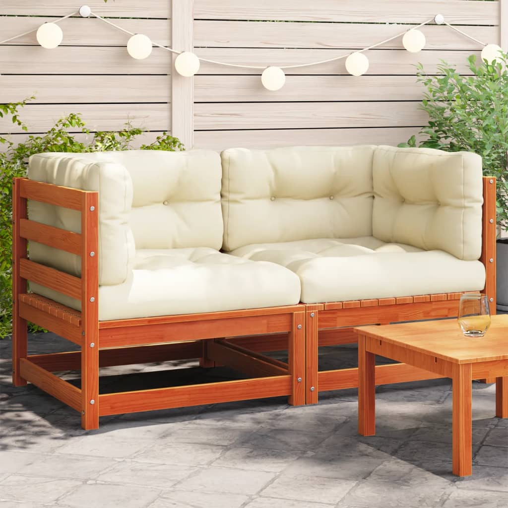 vidaXL Garten-Ecksofas mit Kissen 2 Stk. Wachsbraun Massivholz Kiefer