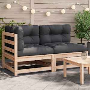 Vrtni kavč dvosed z blazinami trdna borovina