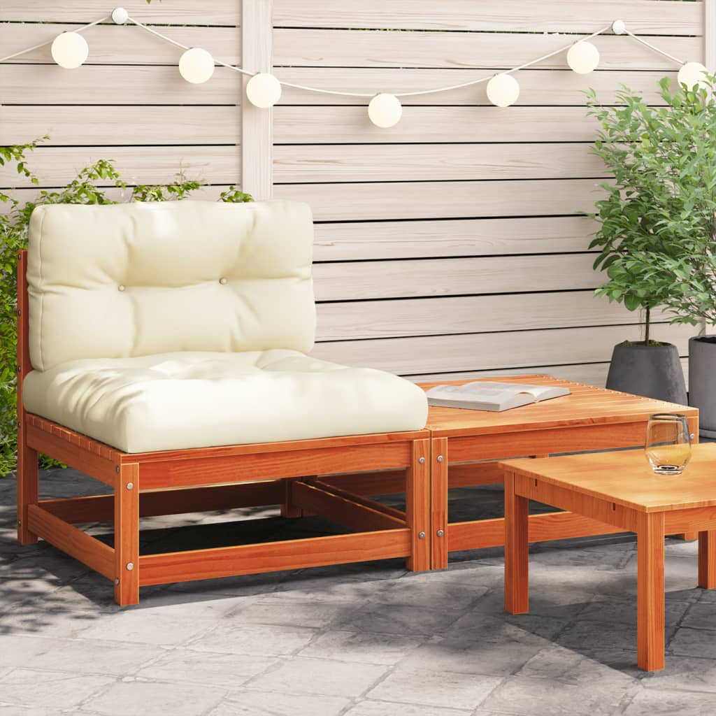 vidaXL Gartensofa ohne Armlehnen mit Kissen und Hocker