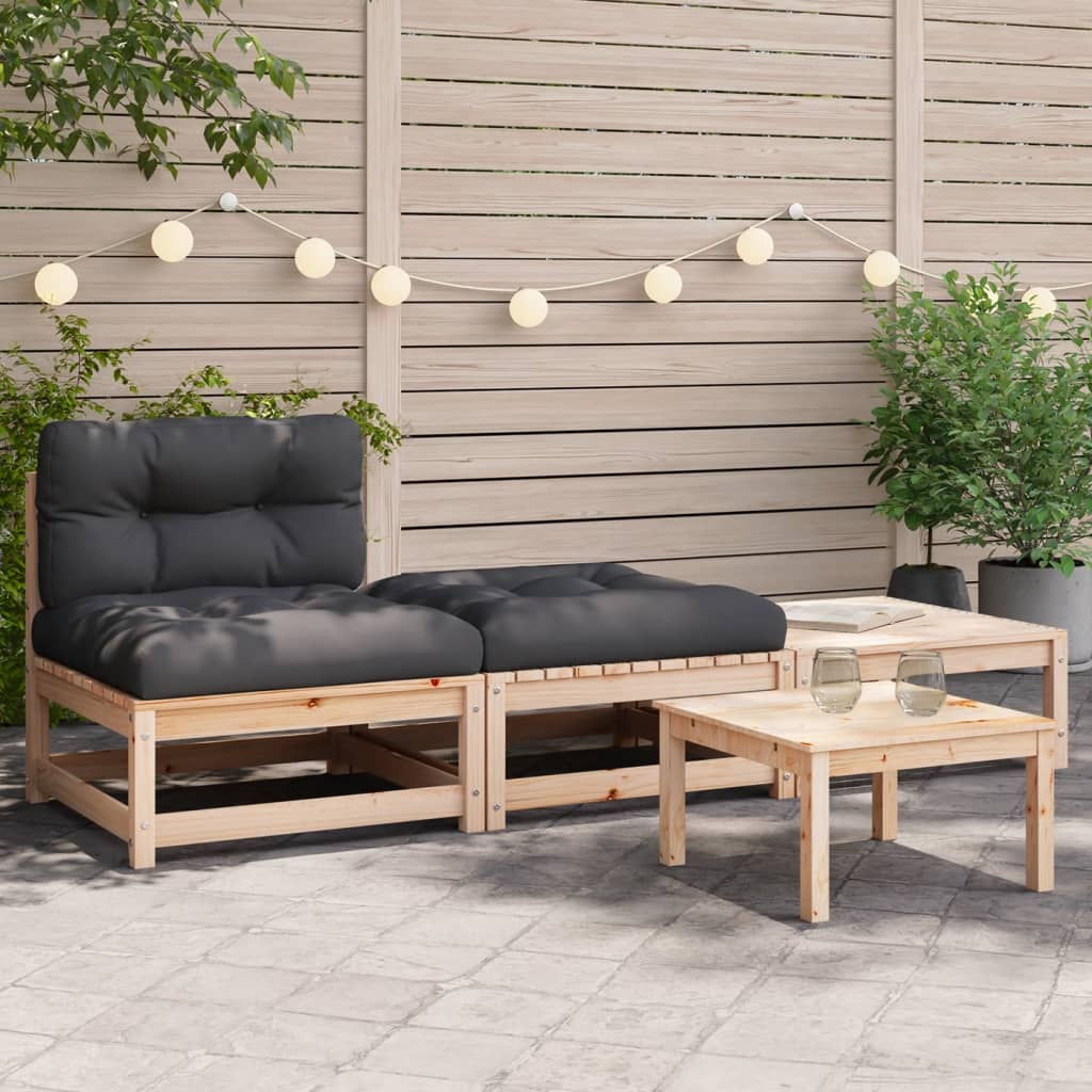 Gartensofa ohne Armlehnen mit Kissen und Hockern