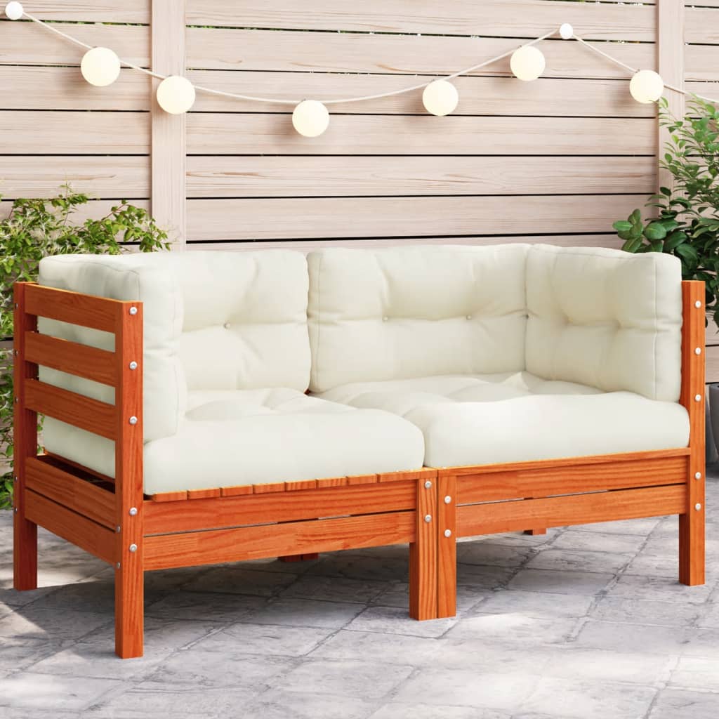 vidaXL Garten-Ecksofa mit Kissen Wachsbraun Massivholz Kiefer