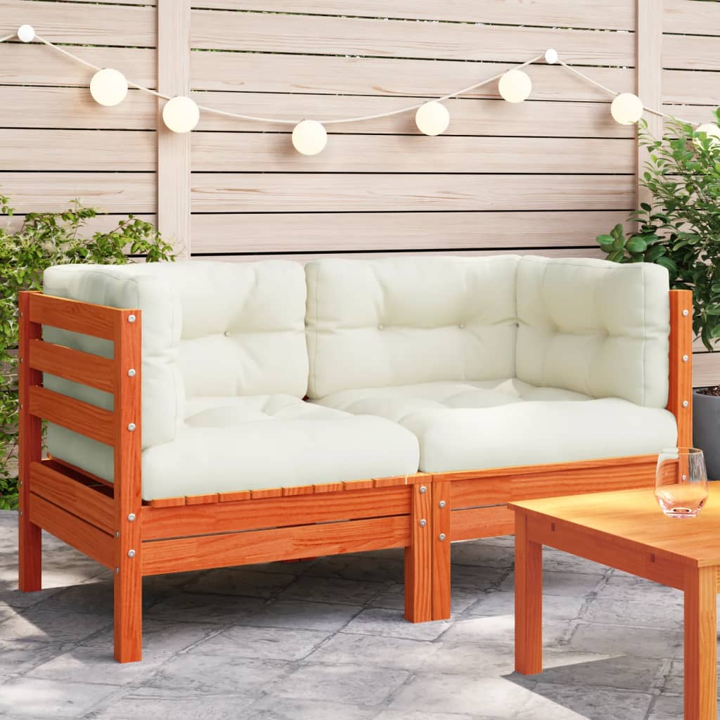 vidaXL Garten-Ecksofa mit Kissen 2 Stk. Wachsbraun Massivholz Kiefer