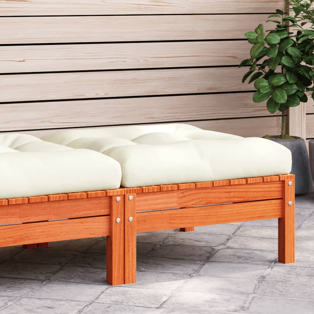 vidaXL Garden Footstool with Cushion Wax Brown Solid Wood Pine