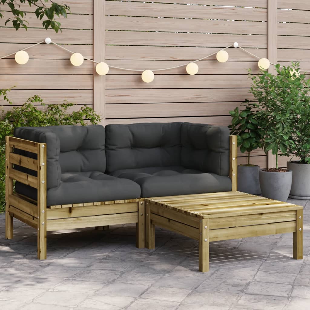 vidaXL Gartensofa mit Kissen und Hocker 2-Sitzer