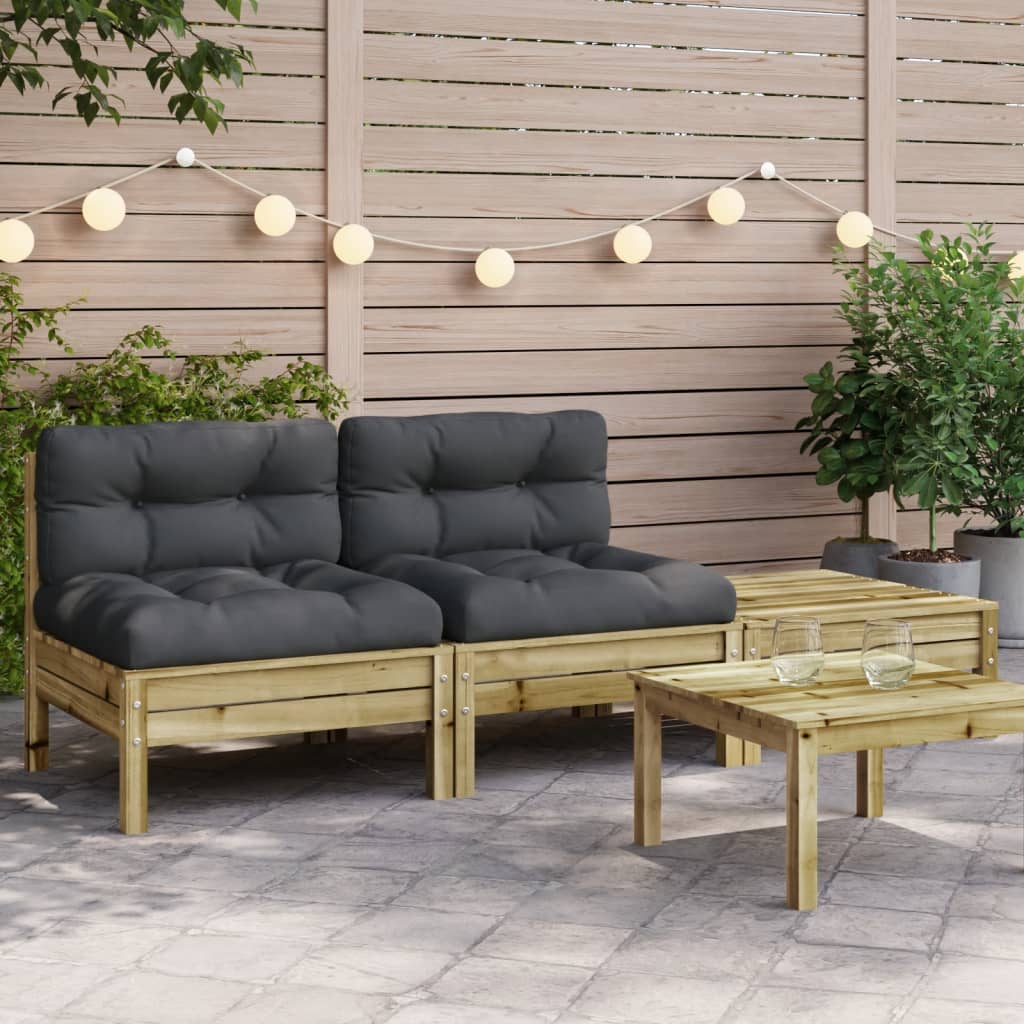 vidaXL Gartensofa mit Kissen und Hocker 2-Sitzer