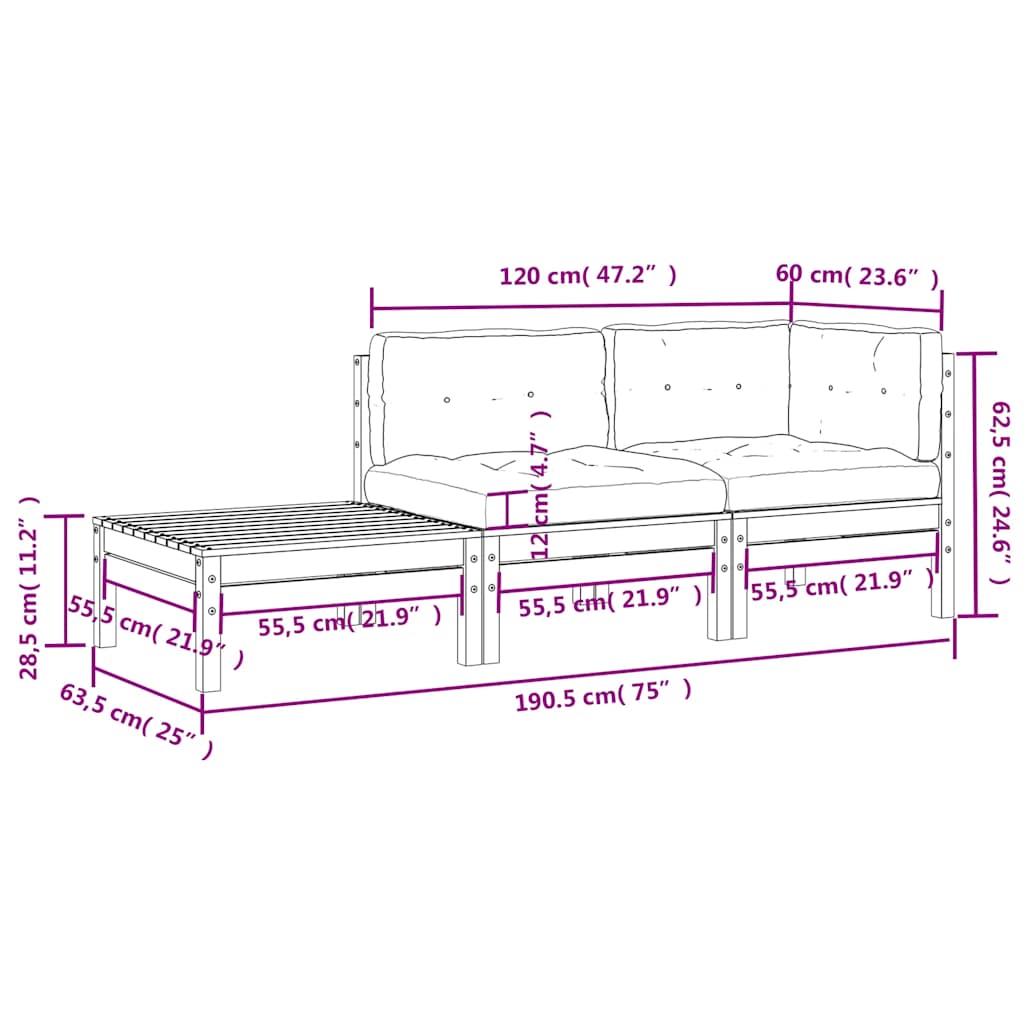 Vrtni kavč z blazinami in stolčkom impregnirana borovina - slika 13
