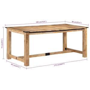 Jídelní stůl 180 x 90 x 75 cm masivní mangovníkové dřevo - obrázek 8