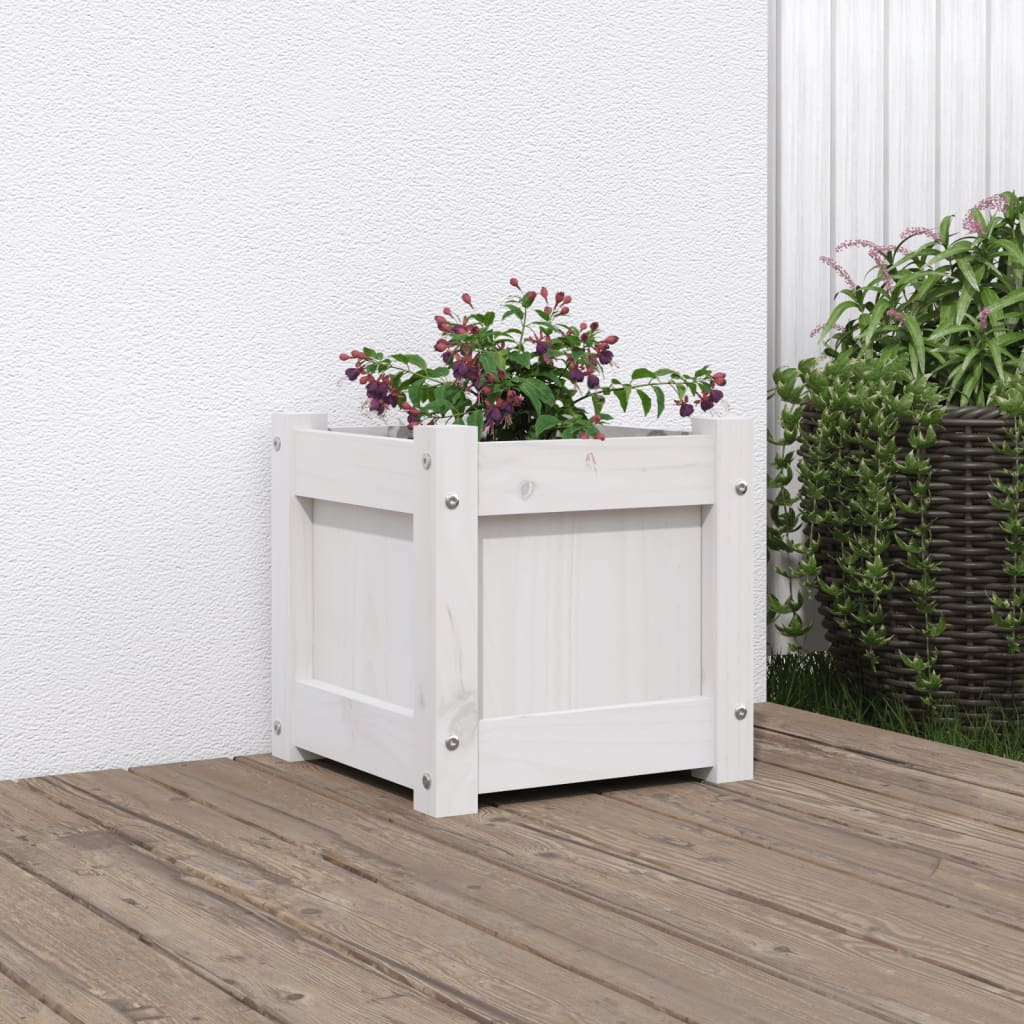 vidaXL Jardinieră de grădină, 31x31x31 cm, alb lemn masiv de pin