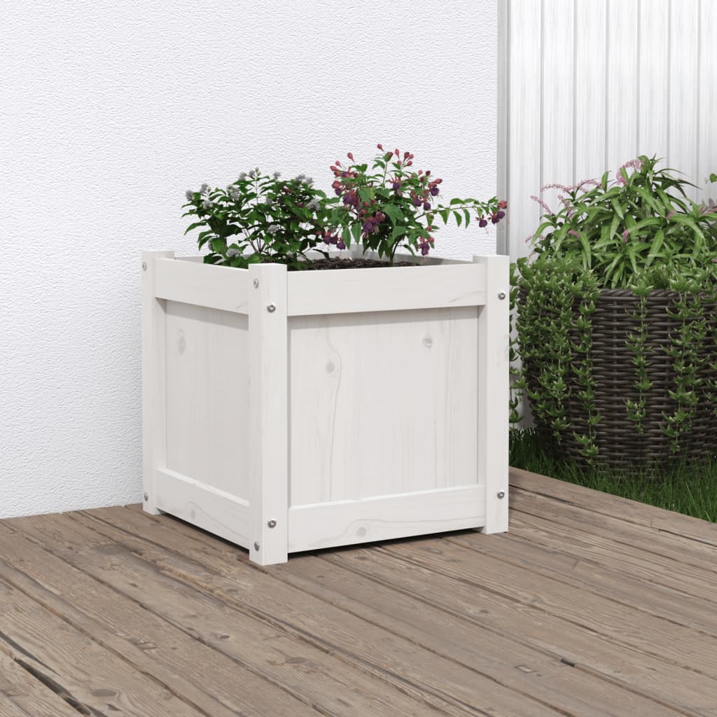 vidaXL Jardiniere de grădină, alb, 40x40x40 cm, lemn masiv pin