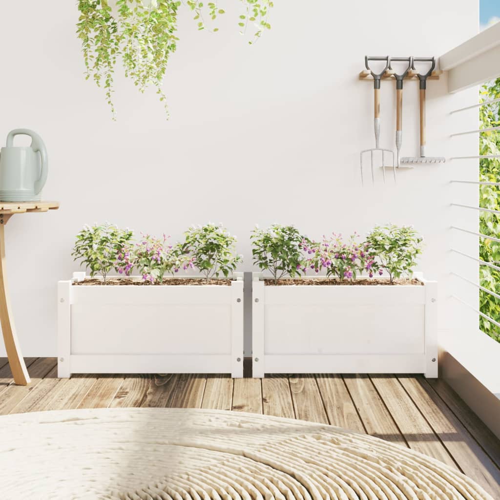 vidaXL Plantenbakken 2 st cm massief grenenhout wit afbeelding