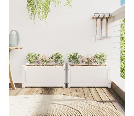 vidaXL Plantenbakken 2 st cm massief grenenhout wit