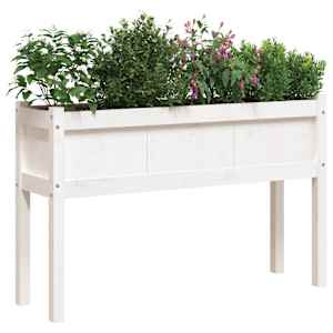 Zahradní truhlík s nohami bílý 110x31x70 cm masivní borovice - obrázek 4