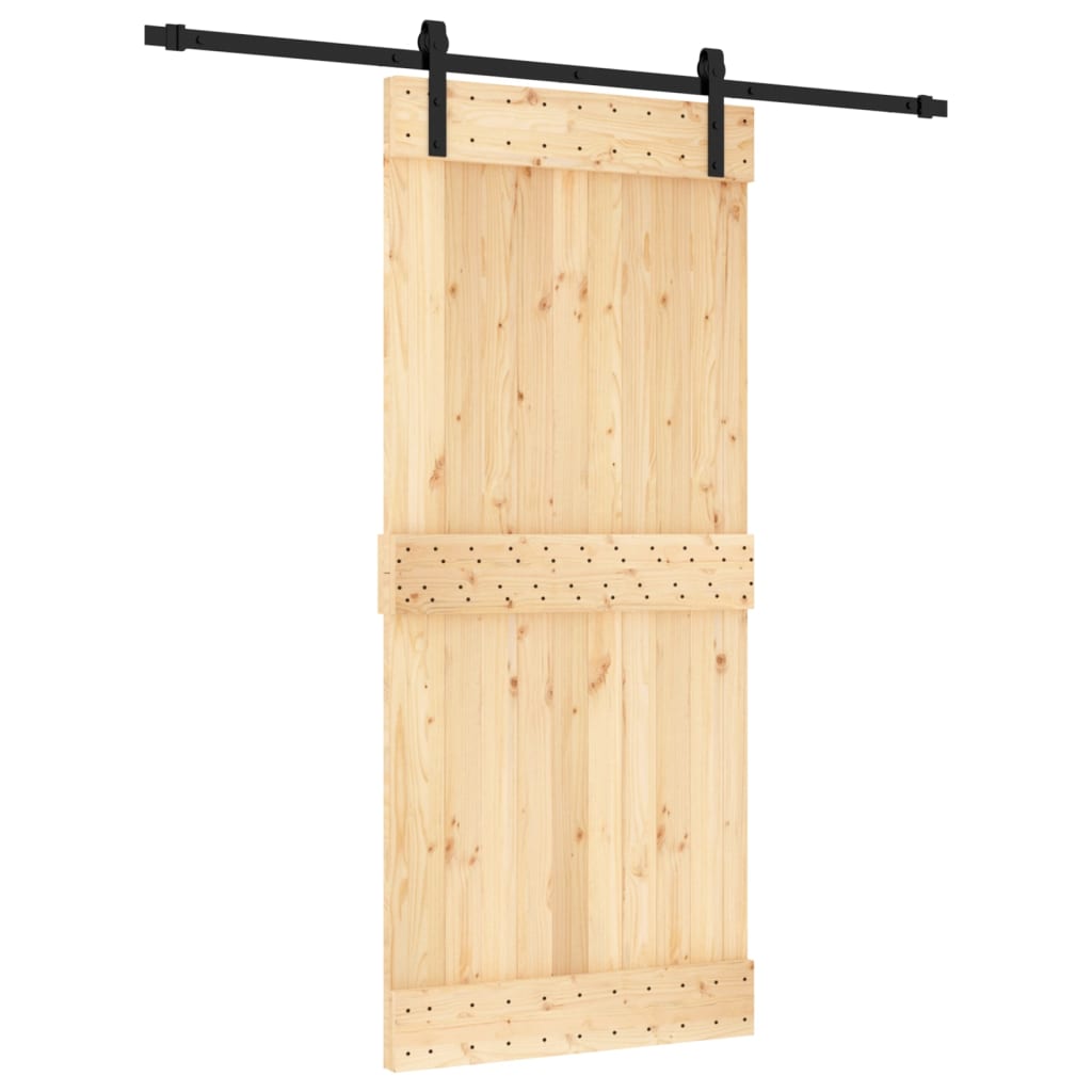vidaXL PosuvnĂ© dveĹ™e s kovĂˇnĂ­m 90 x 210 cm masivnĂ­ borovĂ© dĹ™evo