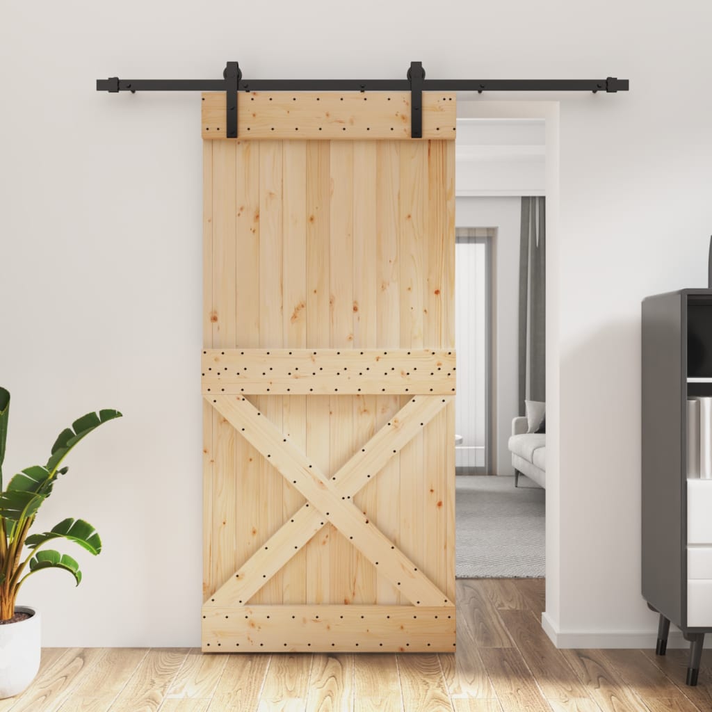 Porta Scorrevole con Set Hardware 95x210 cm Legno Massello Pino