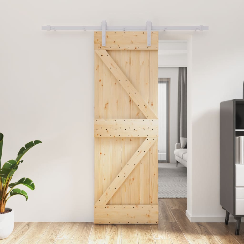 Posuvné dveře s kováním 70 x 210 cm masivní borové dřevo