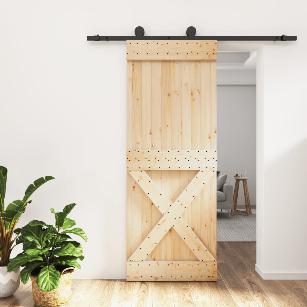 Porta Scorrevole con Set Hardware 80x210 cm Legno Massello Pino