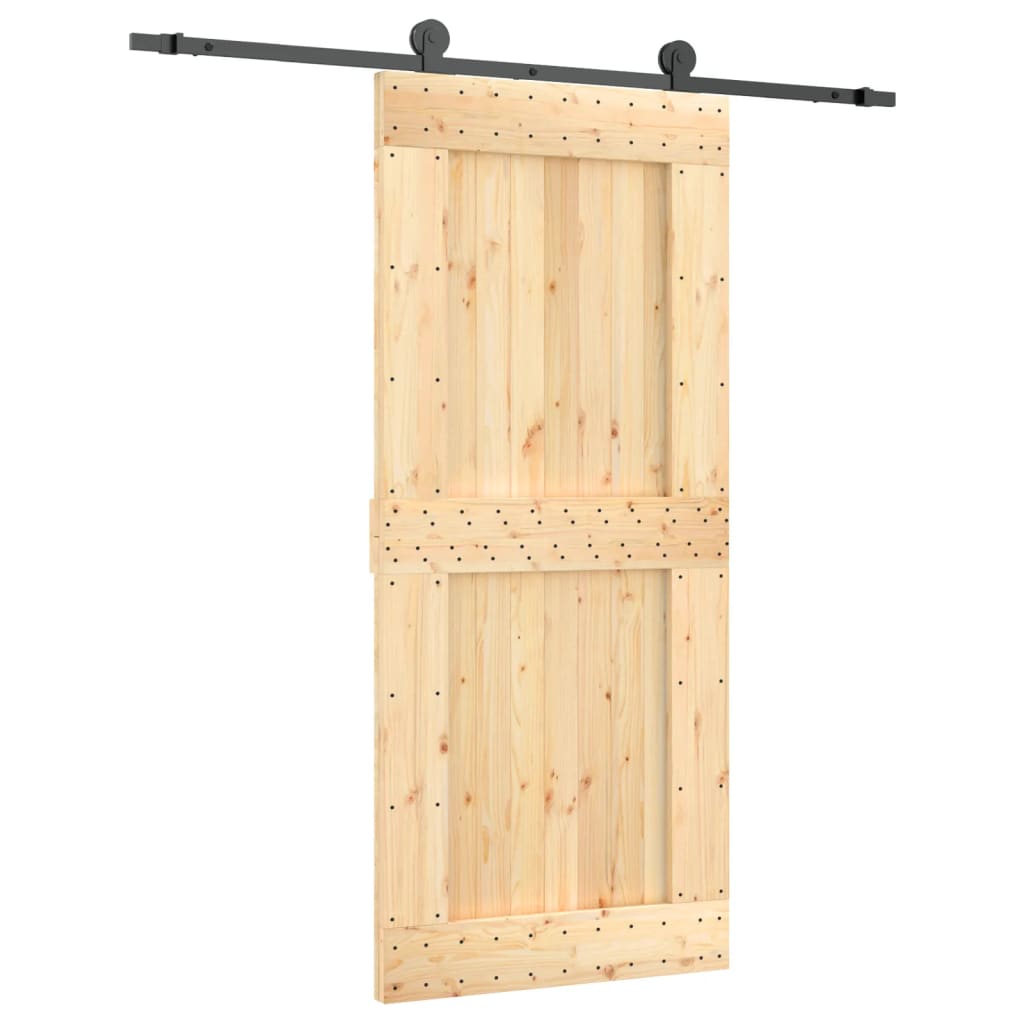 vidaXL PosuvnĂ© dveĹ™e s kovĂˇnĂ­m 90 x 210 cm masivnĂ­ borovĂ© dĹ™evo