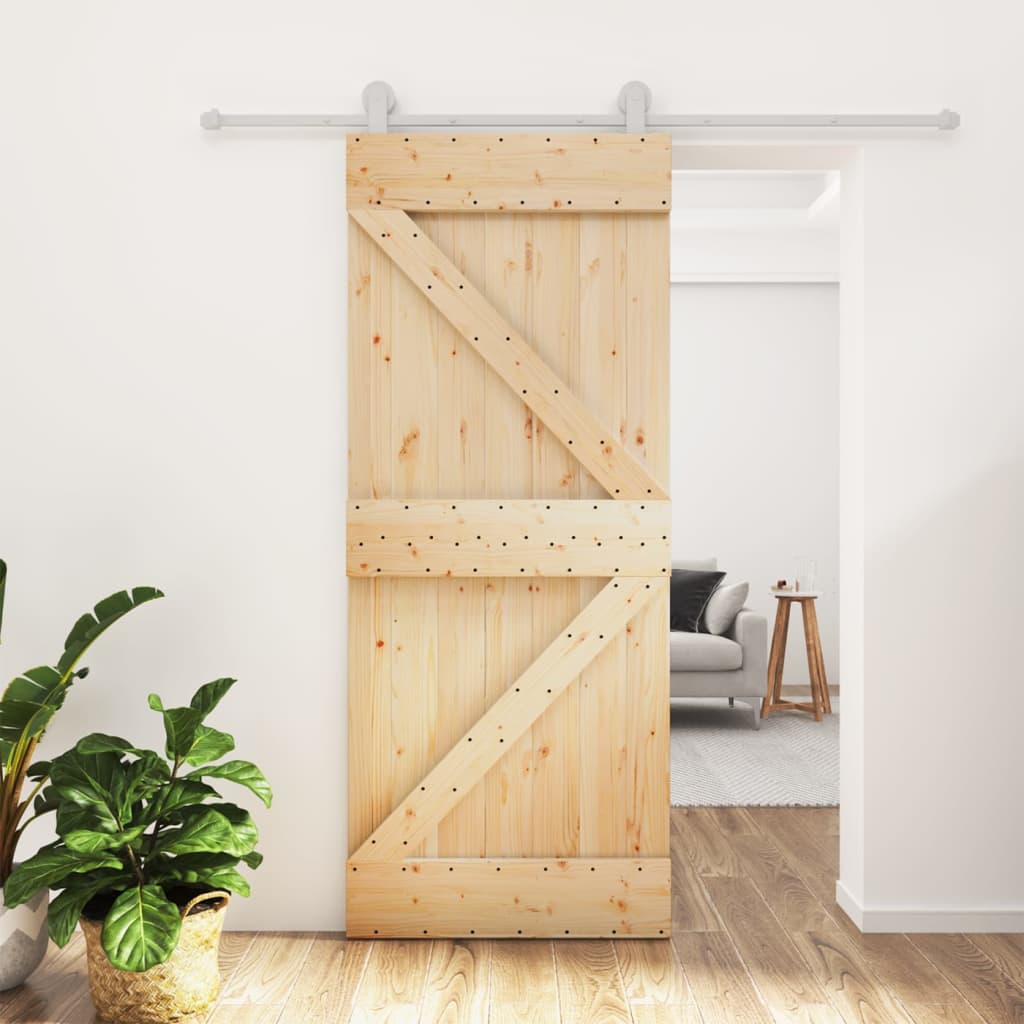 vidaXL Porta de correr com ferragens 80x210 cm madeira de pinho maciça