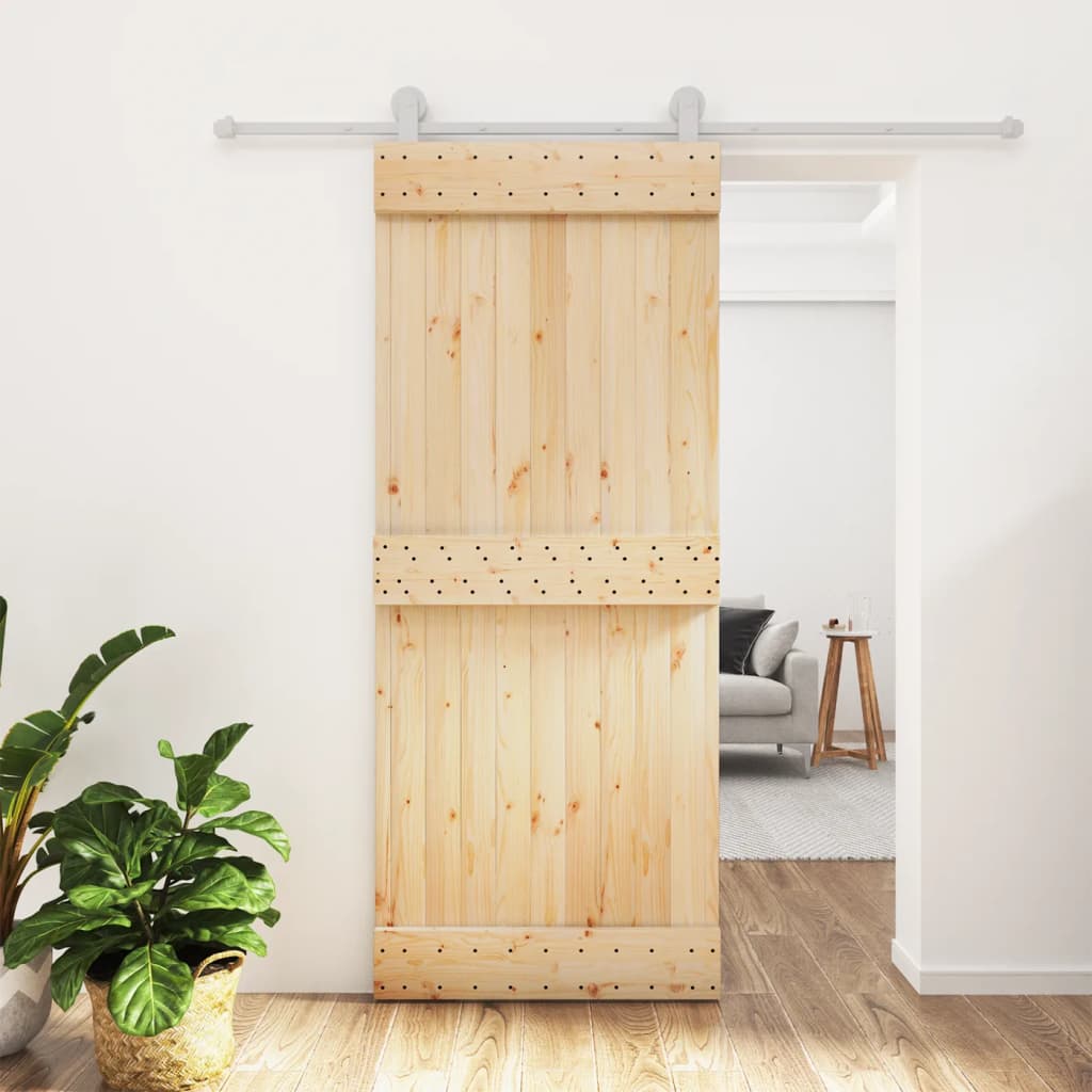 vidaXL Porta de correr com ferragens 85x210 cm madeira de pinho maciça