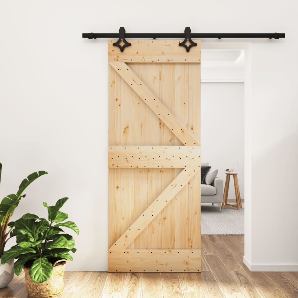 Posuvné dveře s kováním 85 x 210 cm masivní borové dřevo