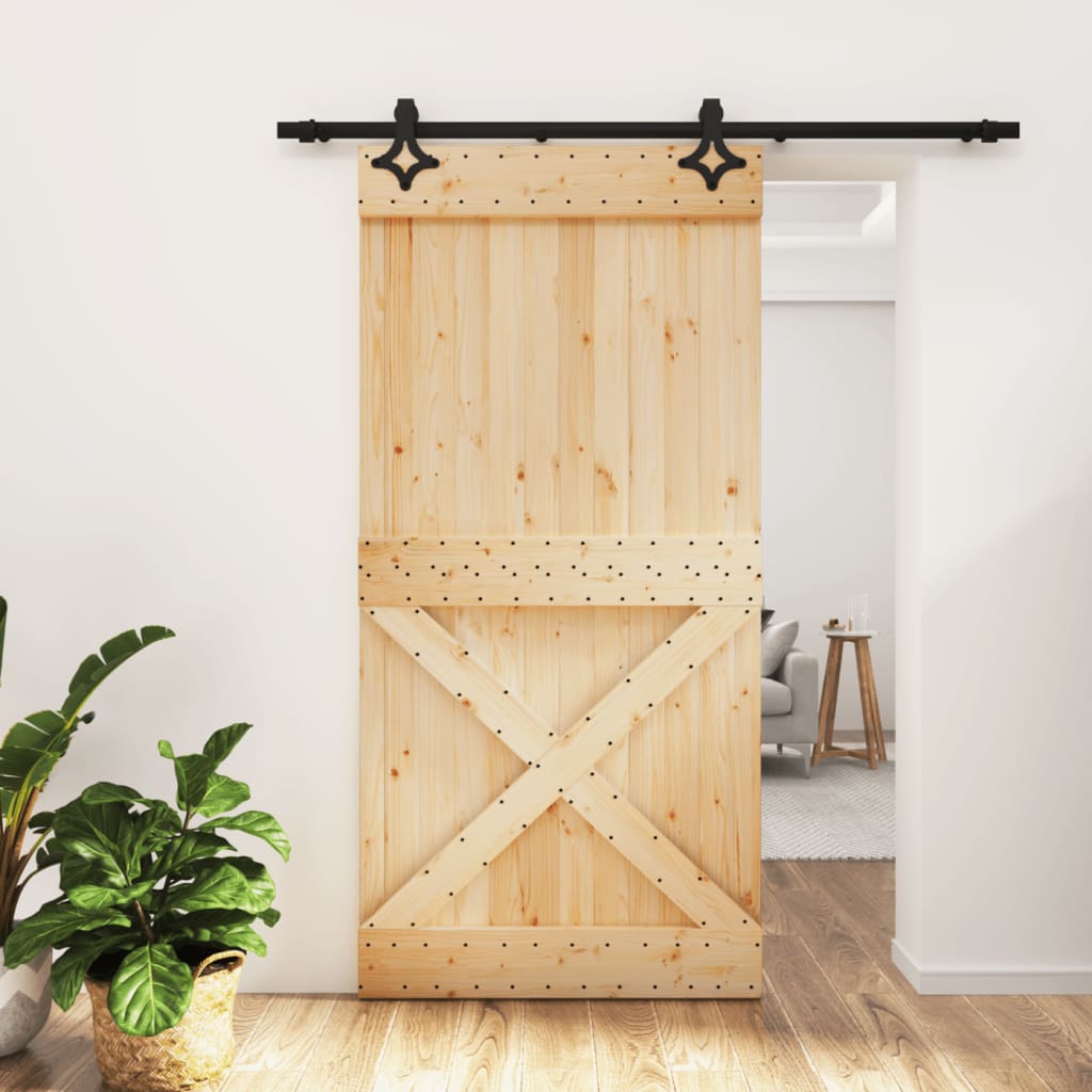 Posuvné dveře s kováním 100 x 210 cm masivní borové dřevo