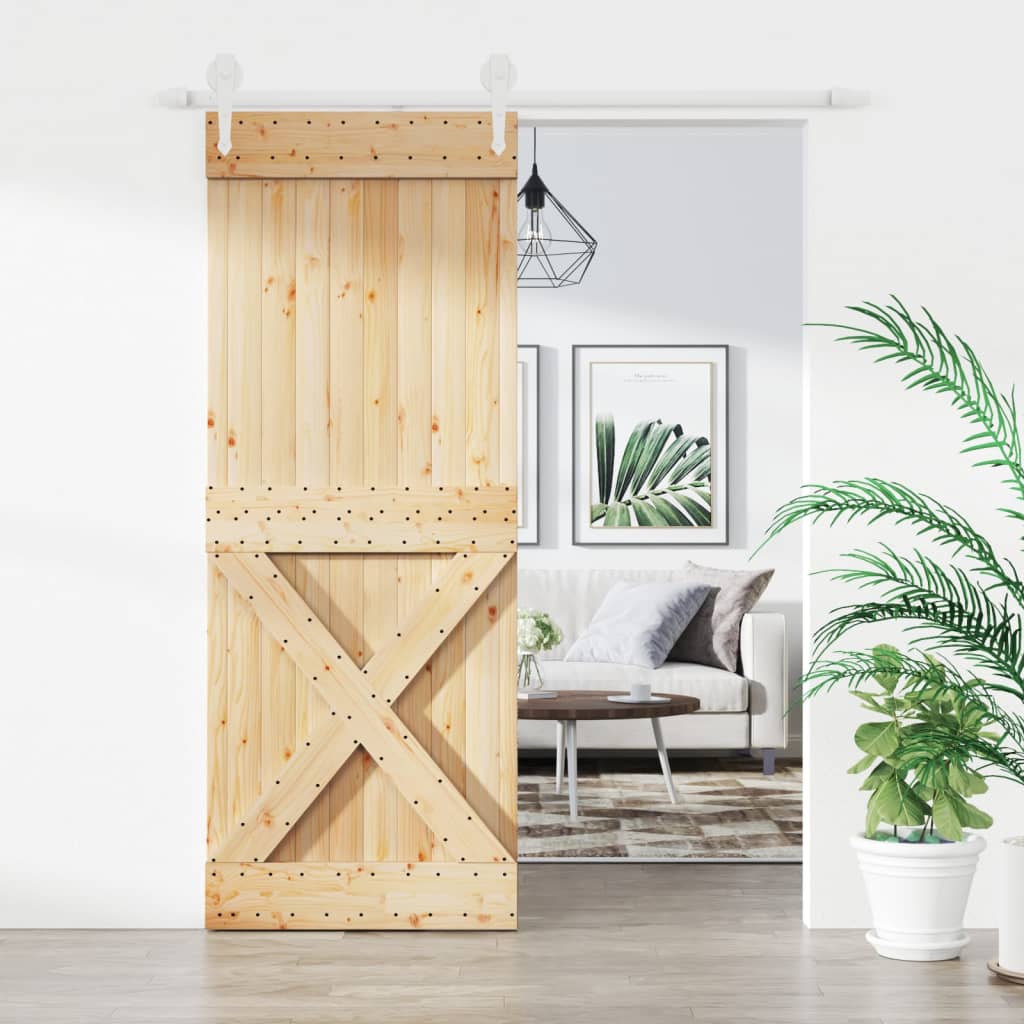 Posuvné dveře s kováním 80 x 210 cm masivní borové dřevo