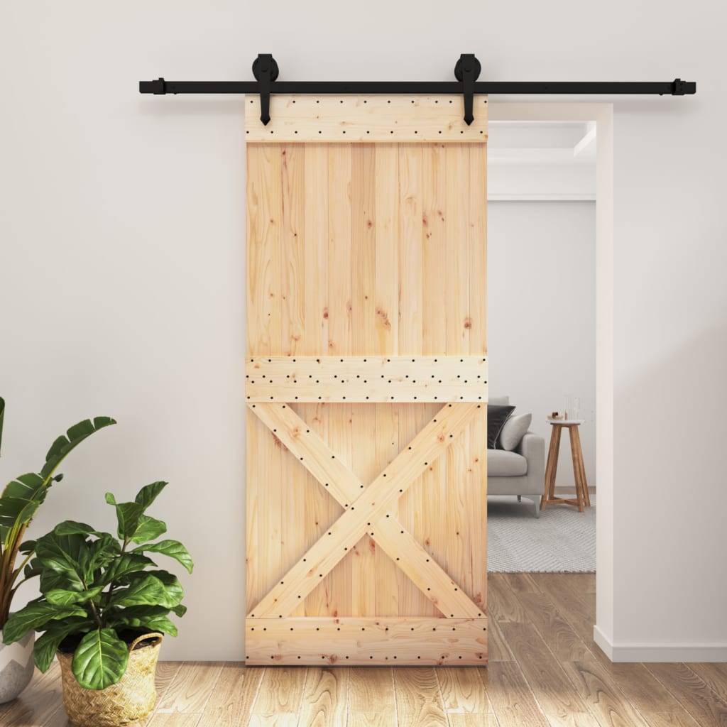 vidaXL Porte coulissante et kit de quincaillerie 90x210 cm pin massif