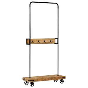vidaXL ratastel riidenagi, 90 x 35 x 190 cm, mangopuit ja raud