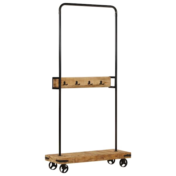 vidaXL ratastel riidenagi, 90 x 35 x 190 cm, mangopuit ja raud