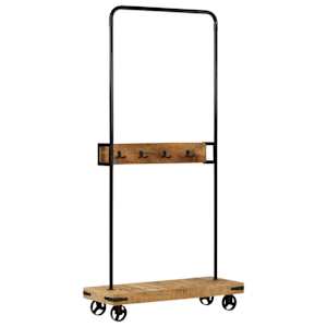 Stojan na oblečení na kolečkách 90x35x190 cm mangovník a železo - obrázek 9