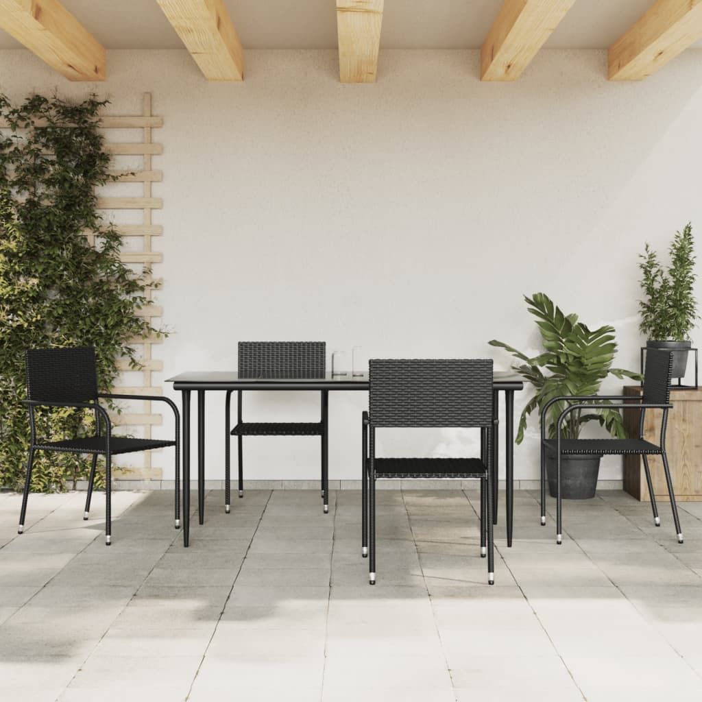 vidaXL Set mobilier de grădină, 5 piese, negru, poliratan și oțel