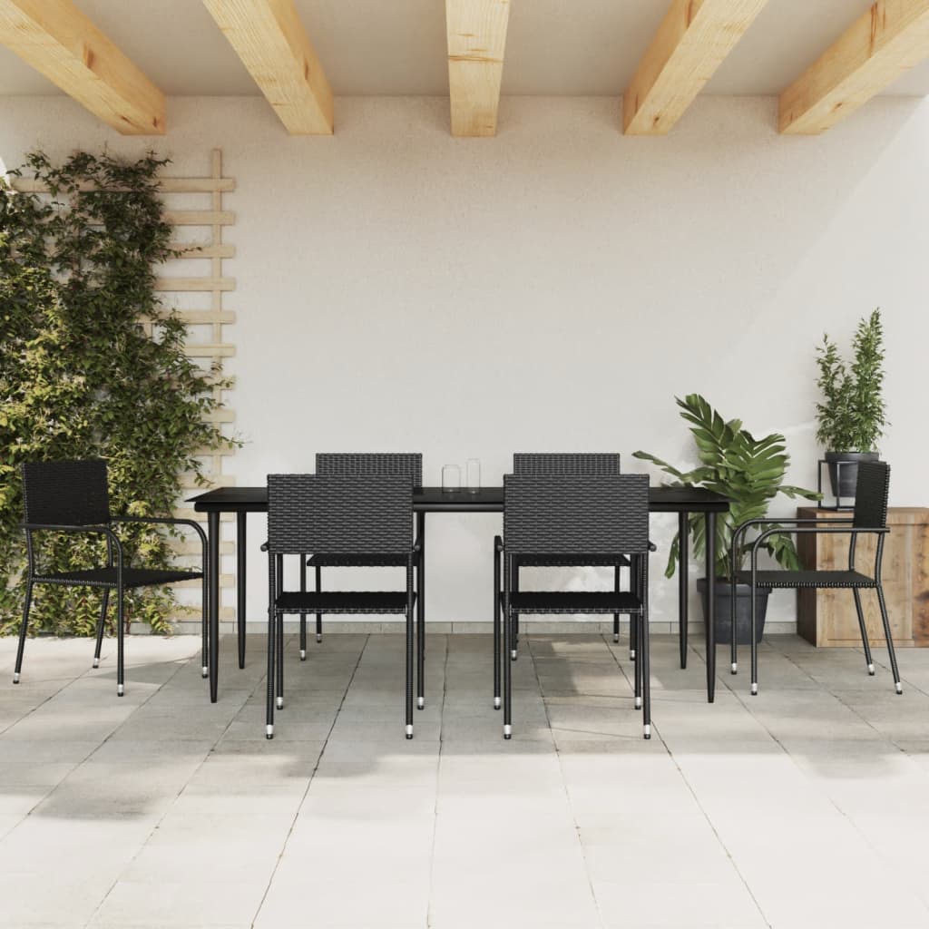 Ensemble à manger de jardin 7 pcs noir résine tressée et acier