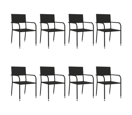 vidaXL Matgrupp f&ouml;r tr&auml;dg&aring;rden svart 9 delar konstrotting & st&aring;l