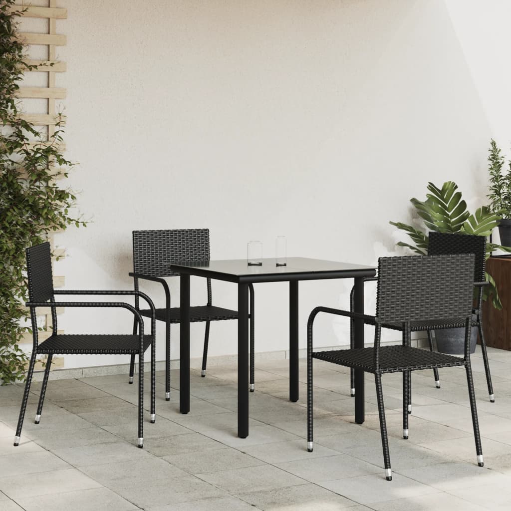 Ensemble à manger de jardin 5 pcs noir résine tressée et acier