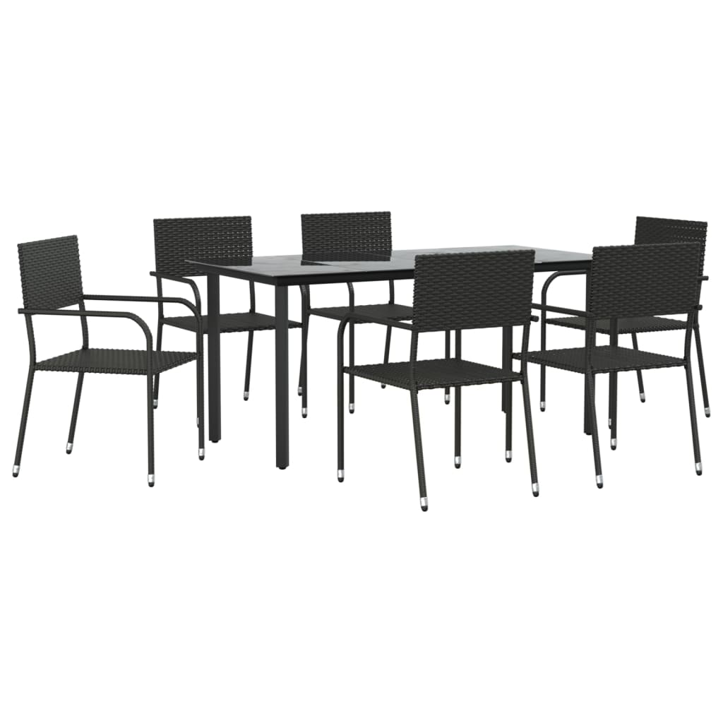 VidaXL 7 Piece Patio Dining Set Black Poly Rattan And Steel