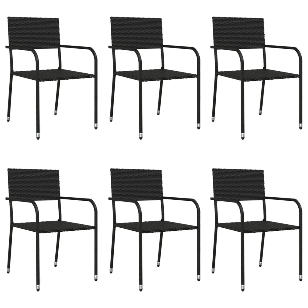 Zestaw mebli ogrodowych polirattan 6 krzeseł + stół, czarny, 160x80x74 cm