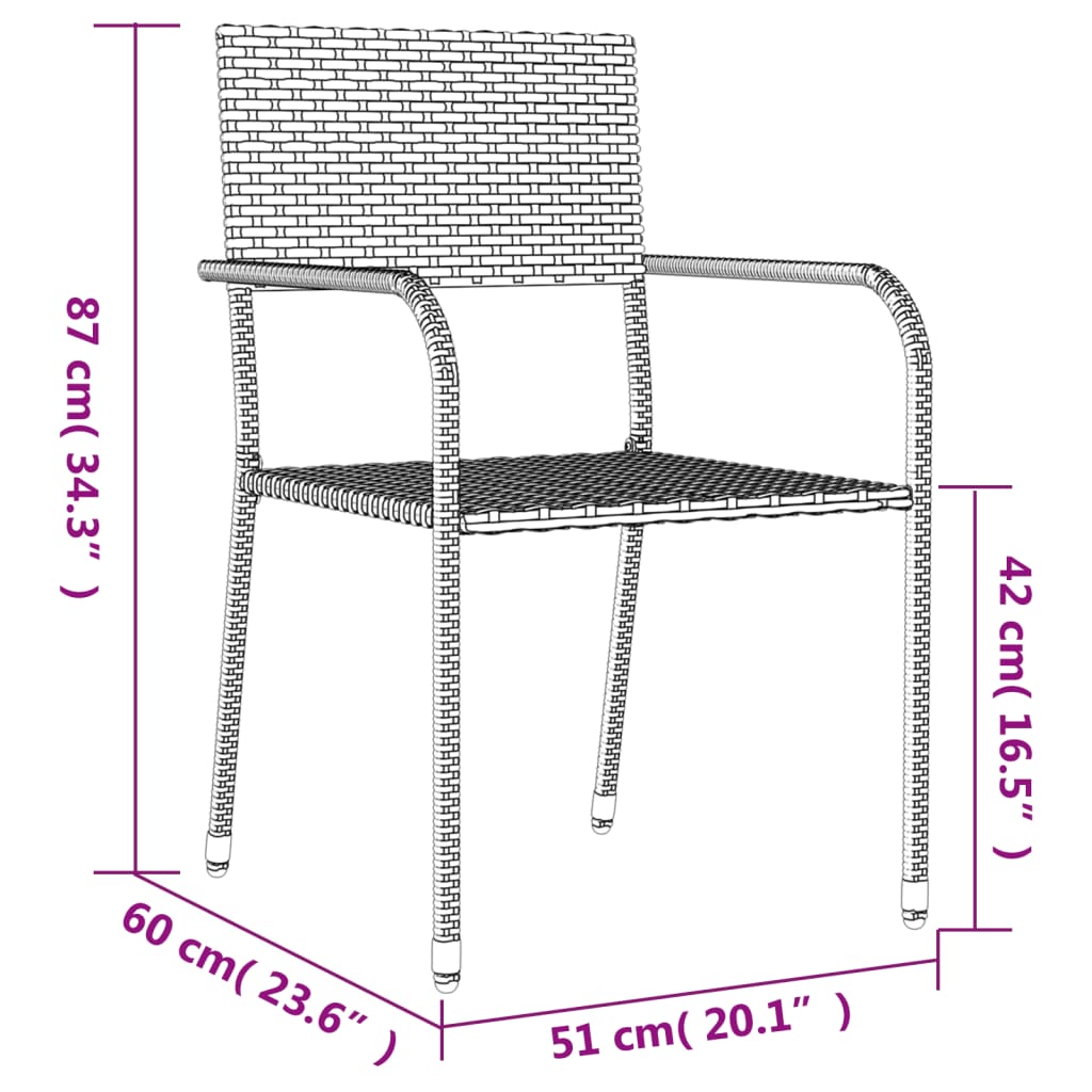 Zestaw mebli ogrodowych polirattan 6 krzeseł + stół, czarny, 160x80x74 cm