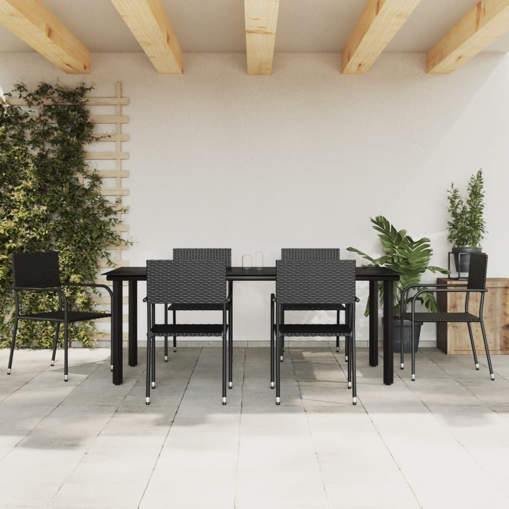 Ensemble à manger de jardin 7 pcs noir résine tressée et acier
