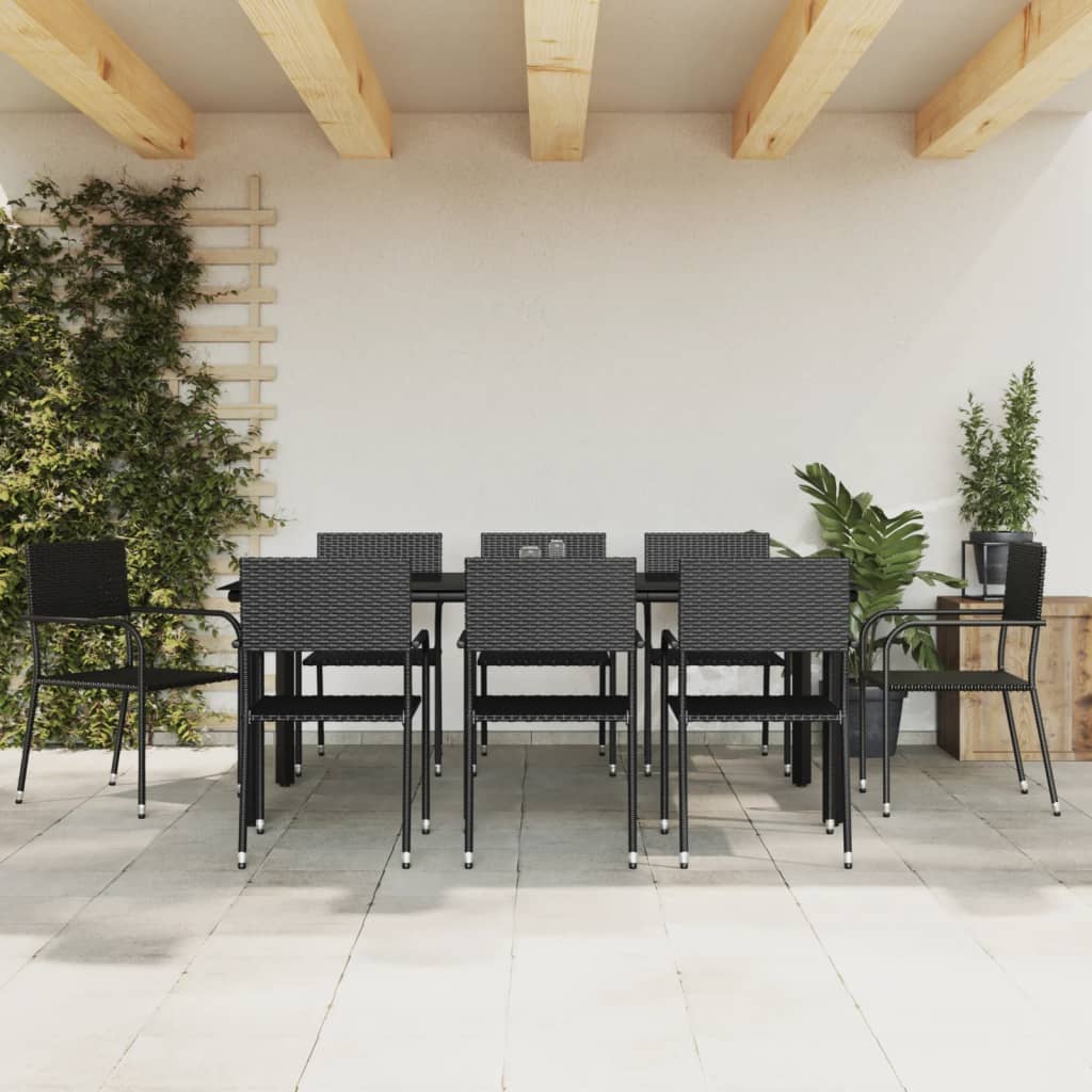 vidaXL Set mobilier de grădină, 9 piese, negru, poliratan și oțel
