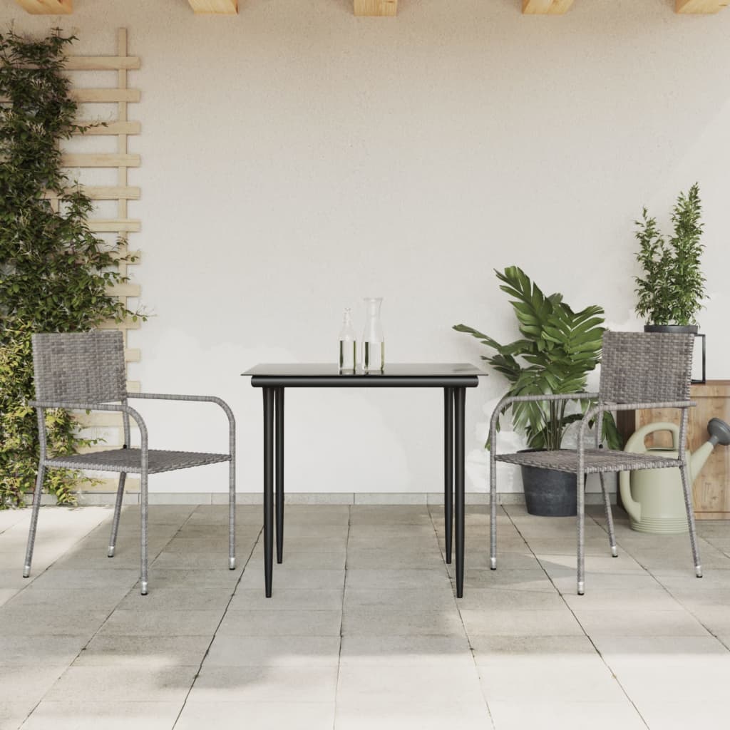 vidaXL 3-tlg. Garten-Essgruppe Grau und Schwarz Poly Rattan und Stahl