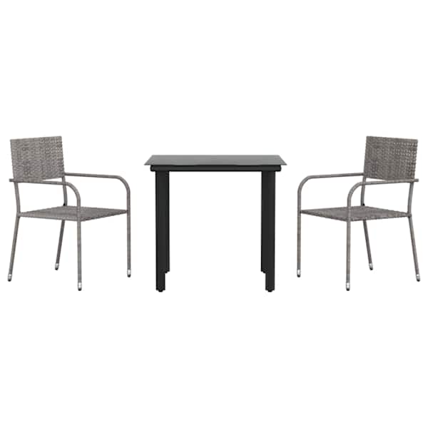 vidaXL 3-osaline aia s&ouml;&ouml;gim&ouml;&ouml;bli komplekt, hall/must, pol&uuml;rotang/teras