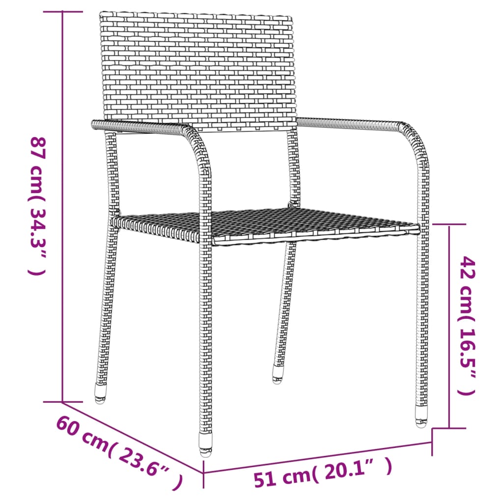 Set mobilier de grădină, 3 piese, gri&negru, poliratan și oțel