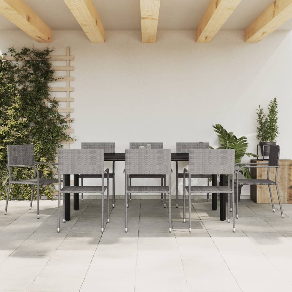 Meble ogrodowe polirattan, 8x krzesło, 1x stół, szary/czarny, 200x100x74cm