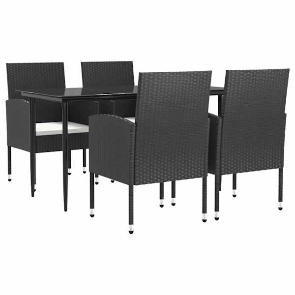 vidaXL 5-osaline aia s&ouml;&ouml;gim&ouml;&ouml;bli komplekt, must, pol&uuml;rotang ja teras