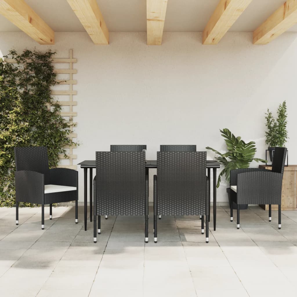 vidaXL Set mobilier de grădină, 7 piese, negru, poliratan și oțel