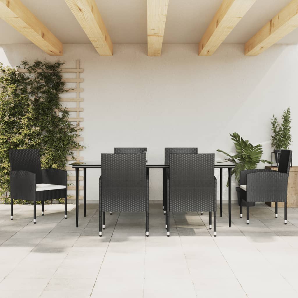 vidaXL Set mobilier de grădină, 7 piese, negru, poliratan și oțel