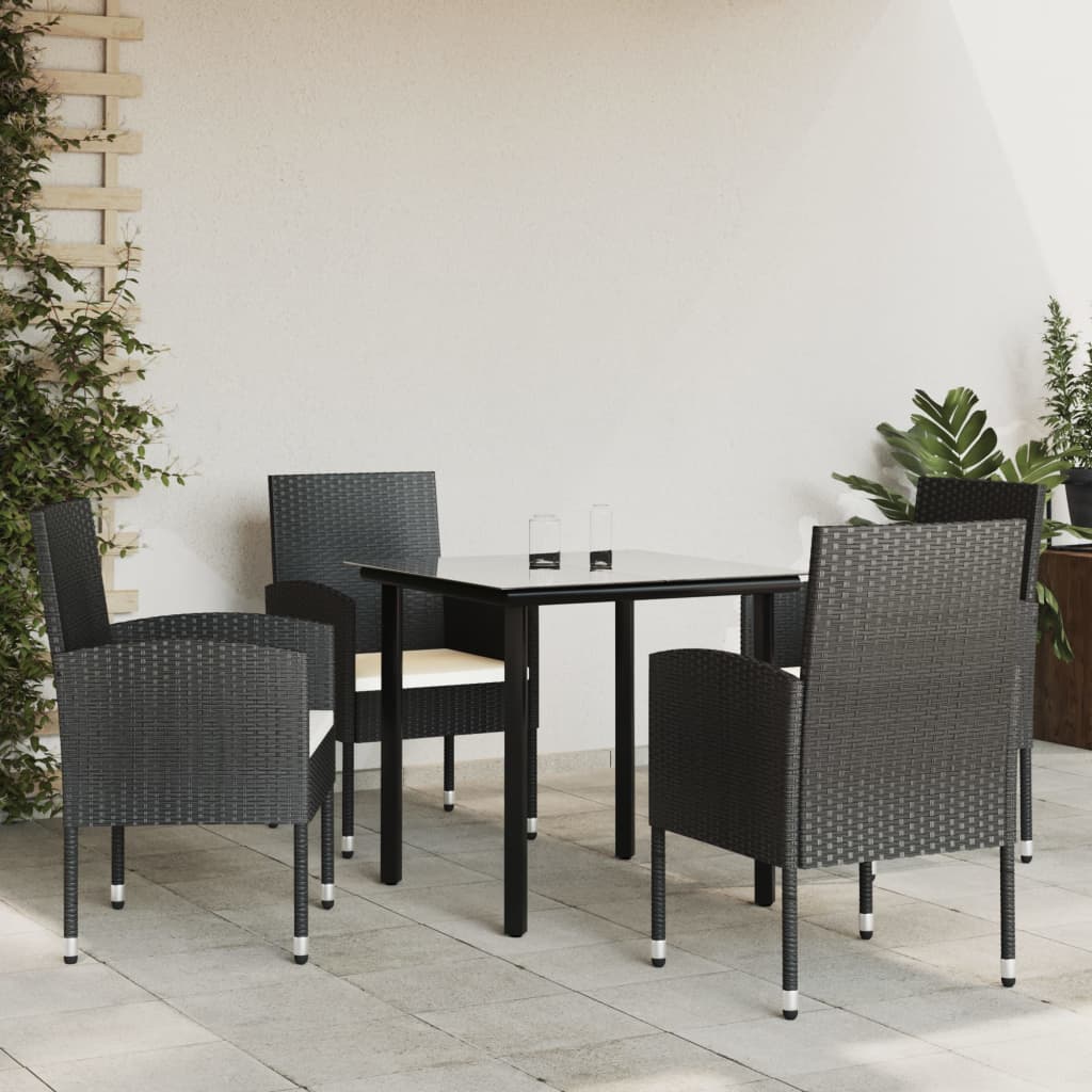 Ensemble à manger de jardin 5 pcs noir résine tressée et acier