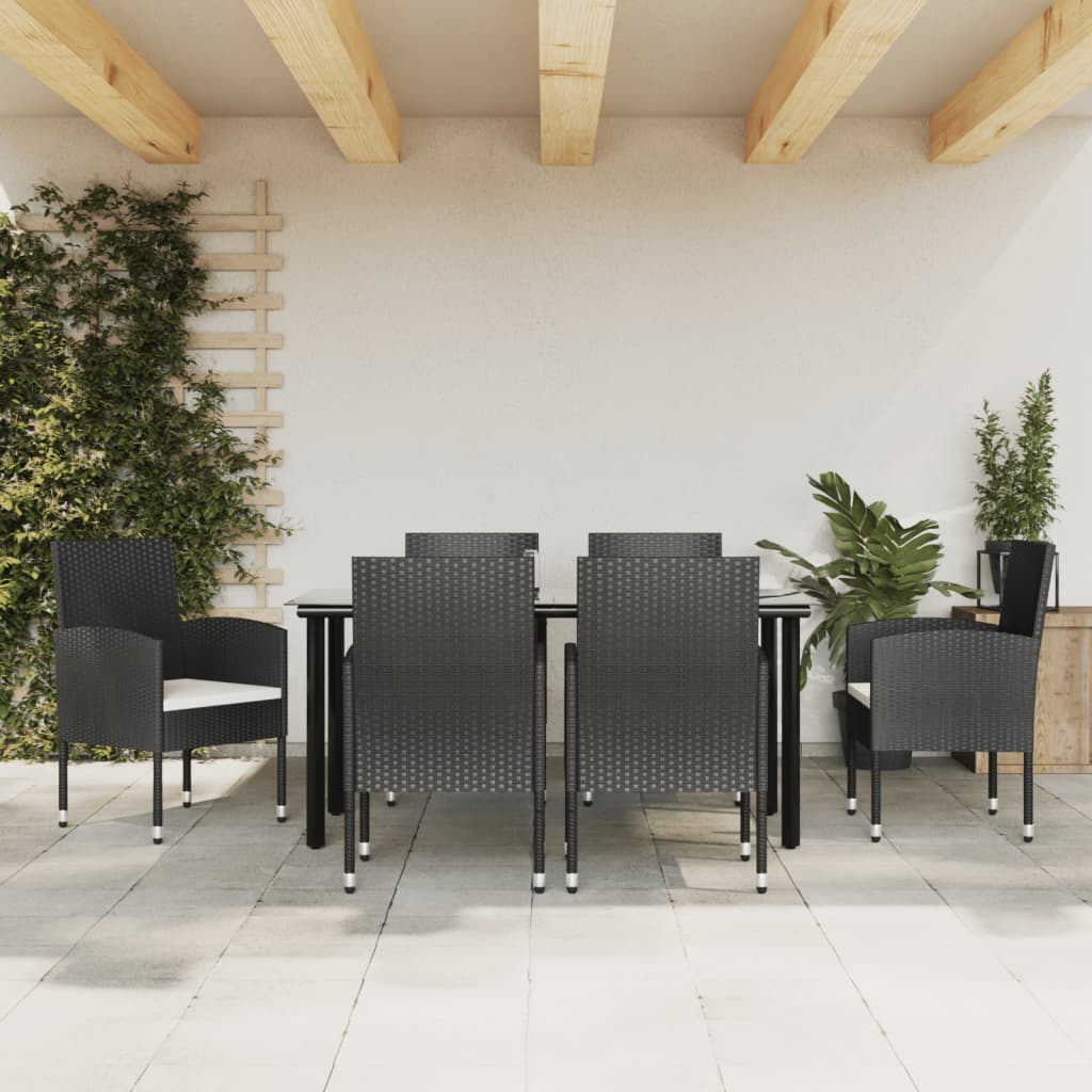 Ensemble à manger de jardin 7 pcs noir résine tressée et acier
