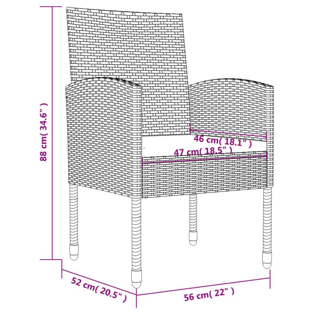 Set mobilier de grădină, 5 piese, gri&negru, poliratan și oțel