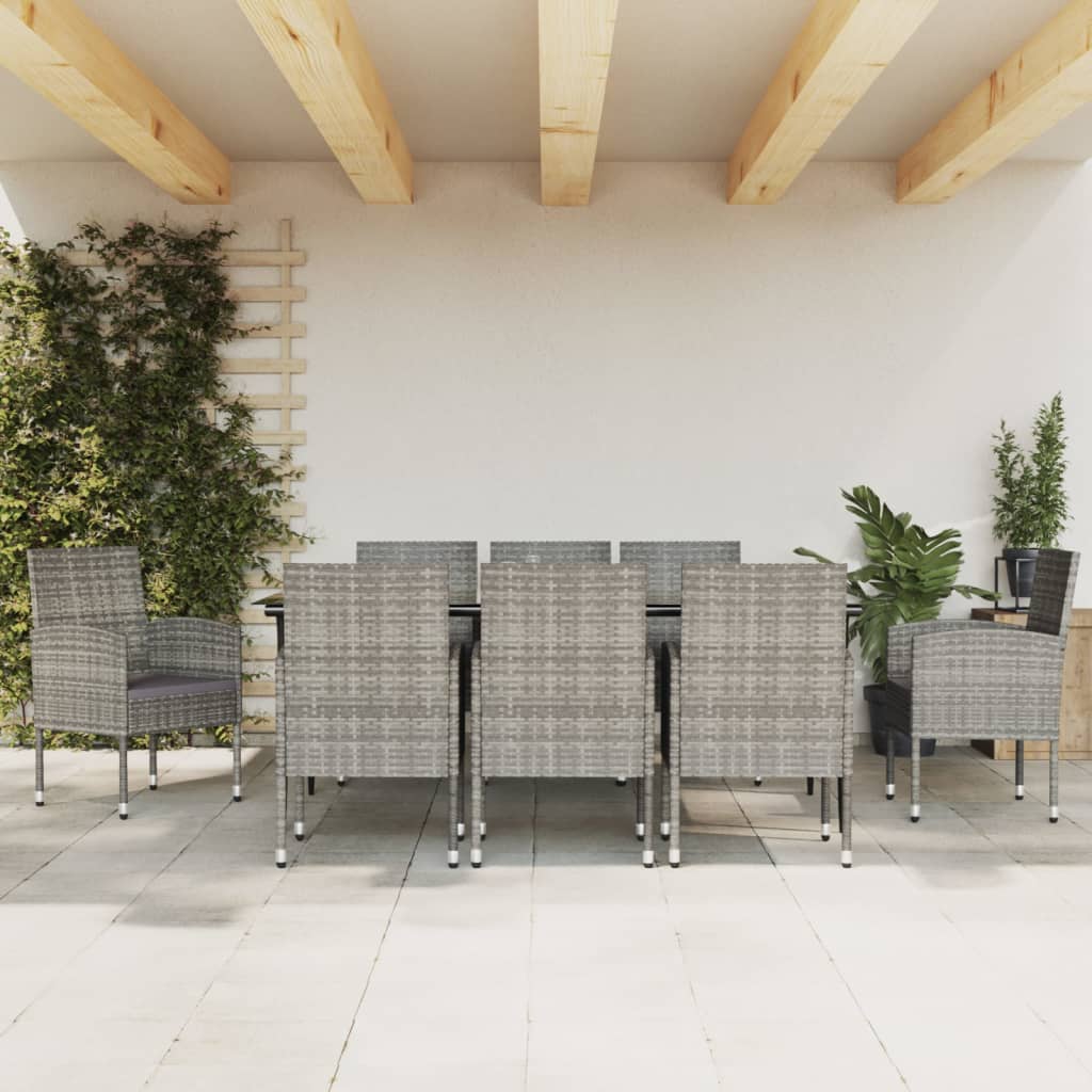 Ensemble à manger de jardin 9pcs gris/noir résine tressée/acier